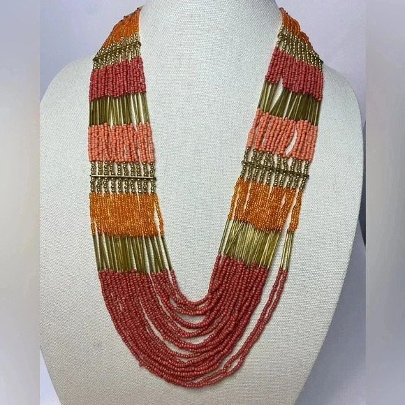 Joe Fresh - Orange & Gold tone statement necklace - Picture 3 of 3